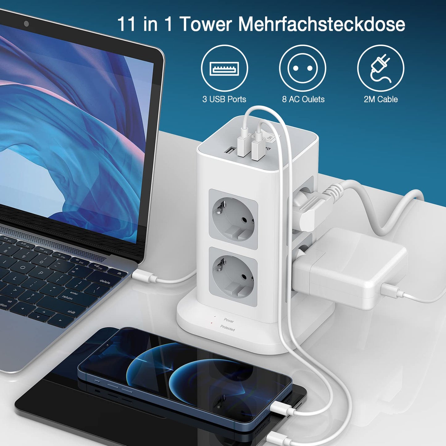 TESSAN 8 Fach Steckdosenleiste Überspannungsschutz mit 3 USB