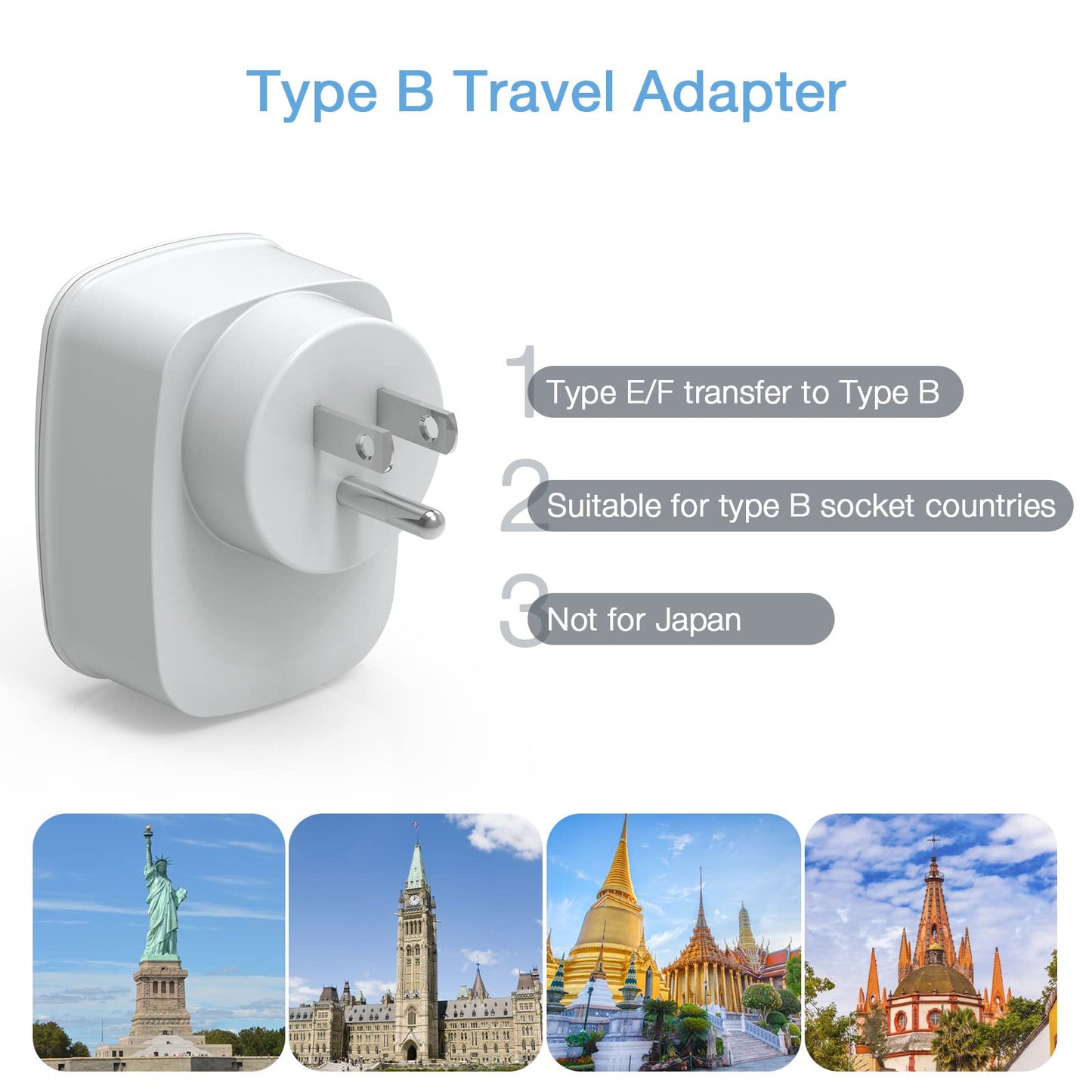TESSAN 2 Pack Reiseadapter USA Adapter Amerika Deutschland Stecker mit 2 USB 2.4A
