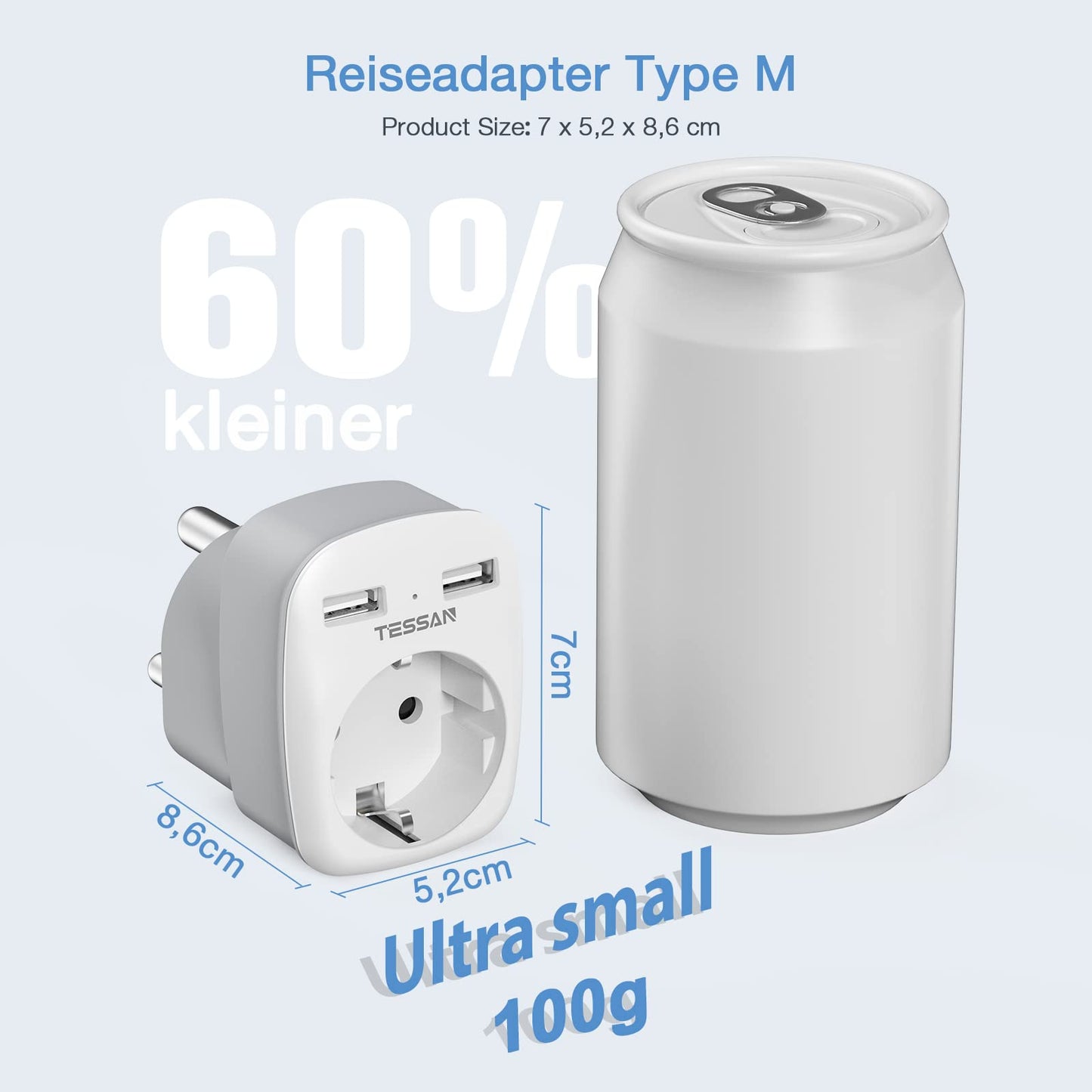 TESSAN Reiseadapter Südafrika mit USB,Reiseadapter Typ M für Namibia Botswana