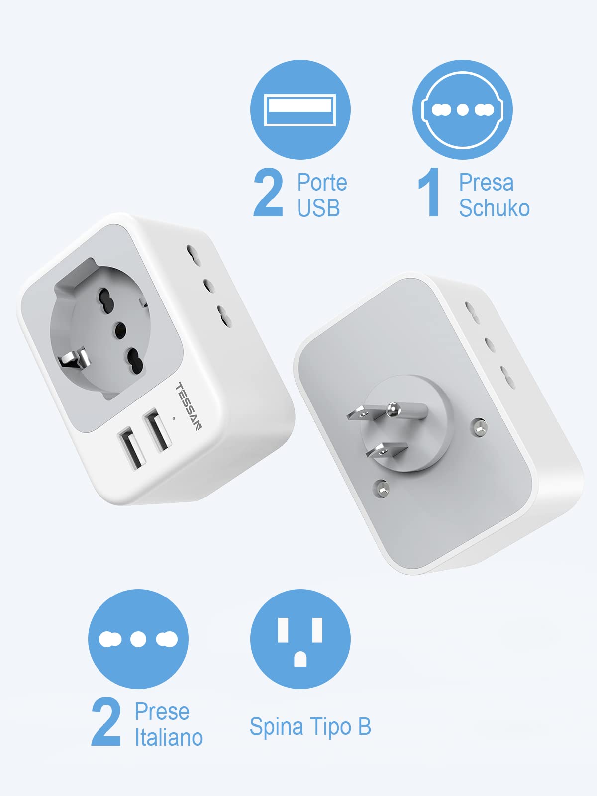 TESSAN Reiseadapter USA, Amerika Deutschland Stecker mit 2 USB