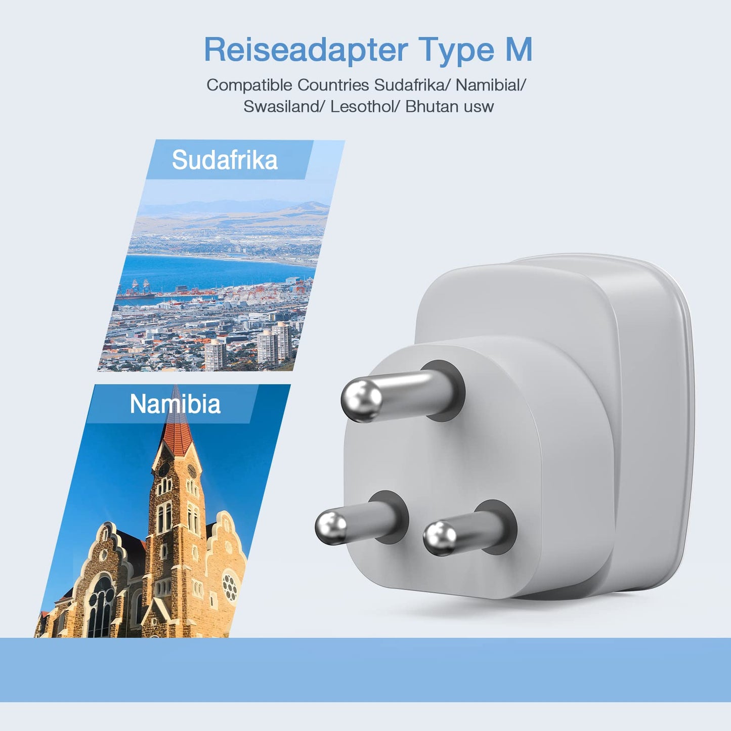 TESSAN Reiseadapter Südafrika mit USB,Reiseadapter Typ M für Namibia Botswana