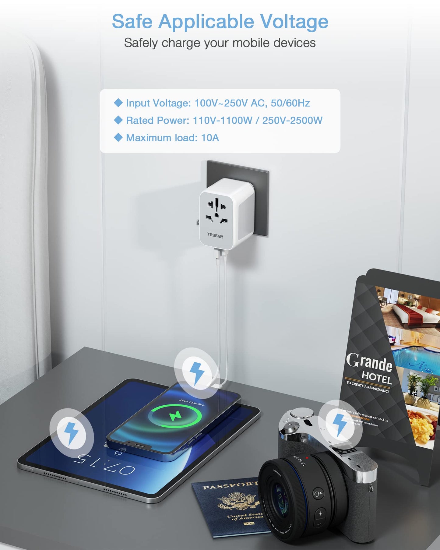 TESSAN Reiseadapter Weltweit, Reisestecker Adapter Weltweit mit 2 USB und 2 USB C