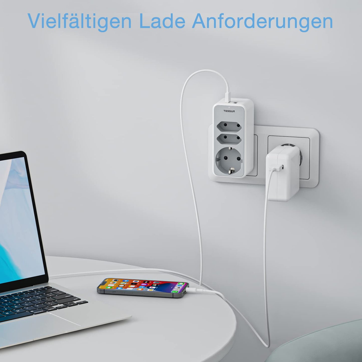TESSAN 5-in-1 Mehrfachstecker für Steckdose, 3-fach mit 2 USB-Steckdosen