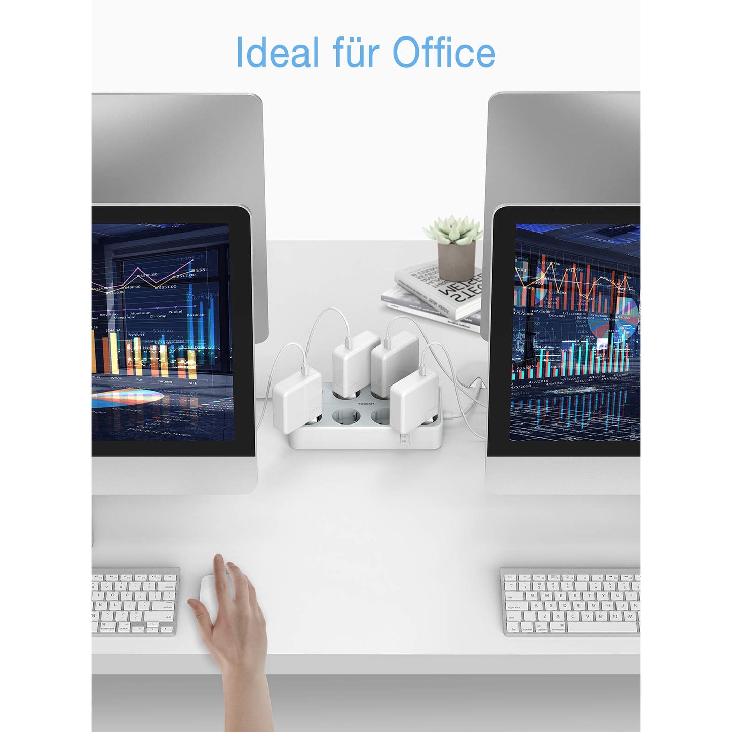 TESSAN 11 in 1 Steckerleiste Extension Cord,Verlängerungskabel 2m mit 3 USB