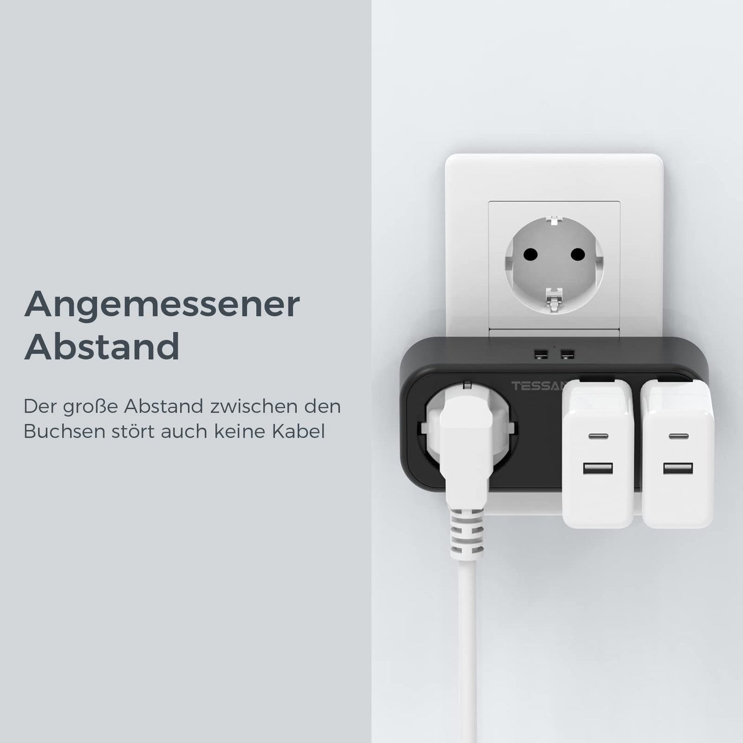 TESSAN 5 in 1Stromadapter Adapter USA Amerika Deutschland Stecker mit 2 USB(2.4A)