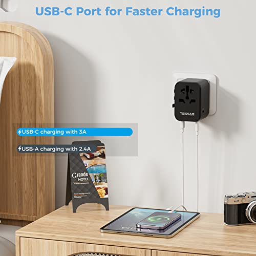 TESSAN Reiseadapter Weltweit mit 2 USB und 3 USB C,Schwarzer