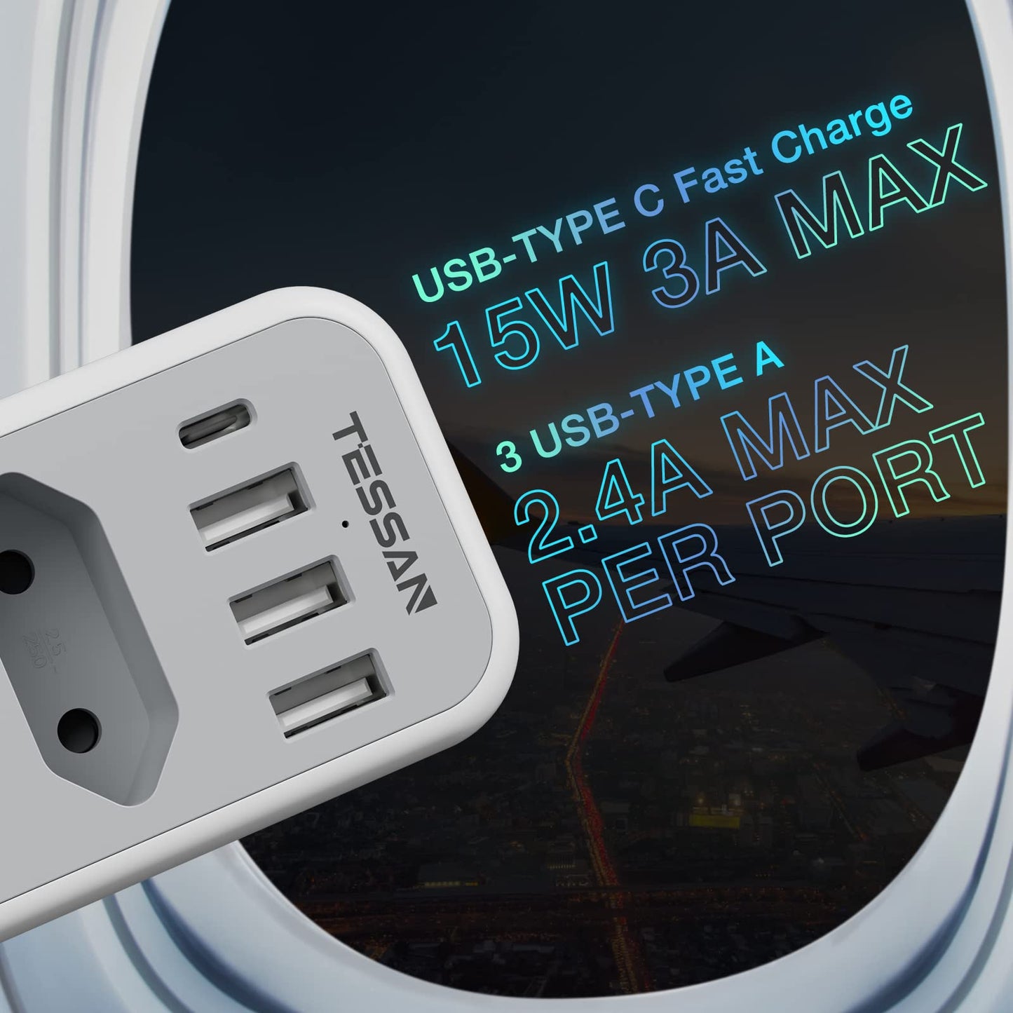 TESSAN UK Adapter England Deutschland Stecker mit 3 USB und 1 USB C