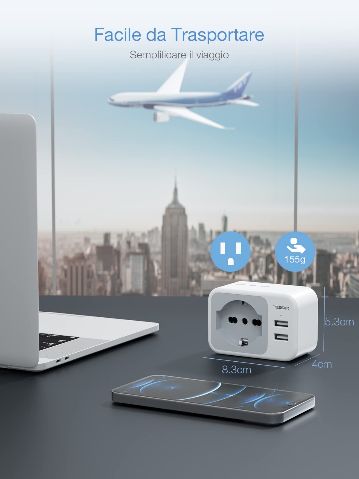 TESSAN Reiseadapter USA, Amerika Deutschland Stecker mit 2 USB