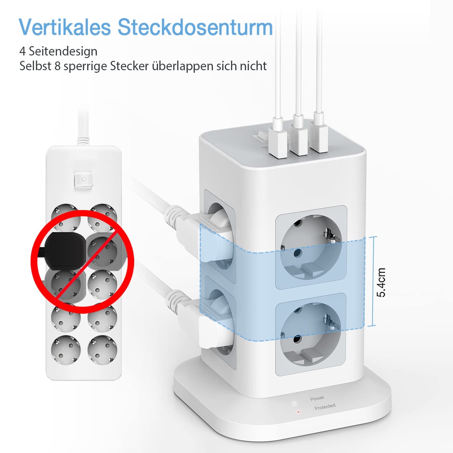 TESSAN 8 Fach Steckdosenleiste Überspannungsschutz mit 3 USB