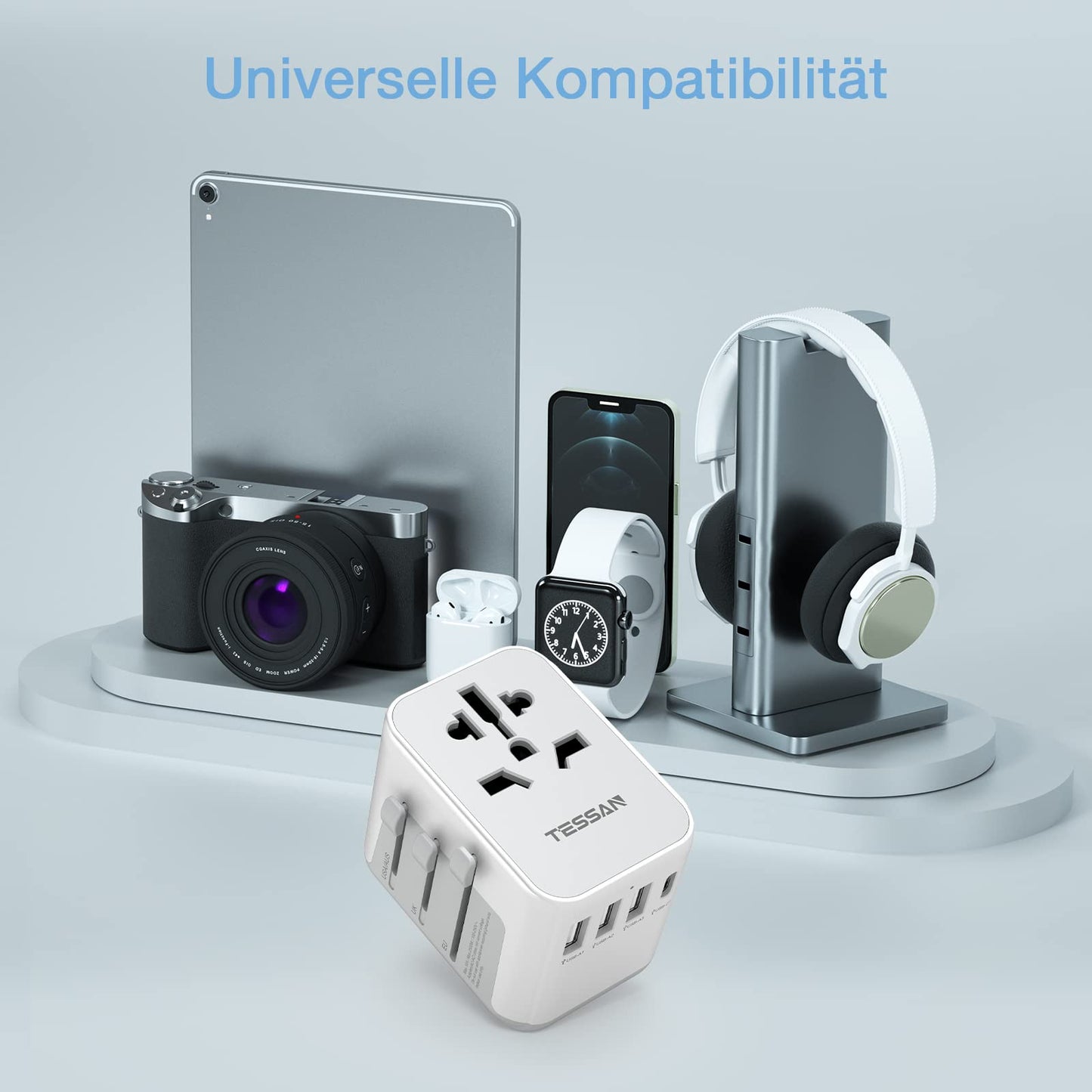 TESSAN Universal Reisestecker mit 3 USB, 1 USB C und 1AC Steckdose