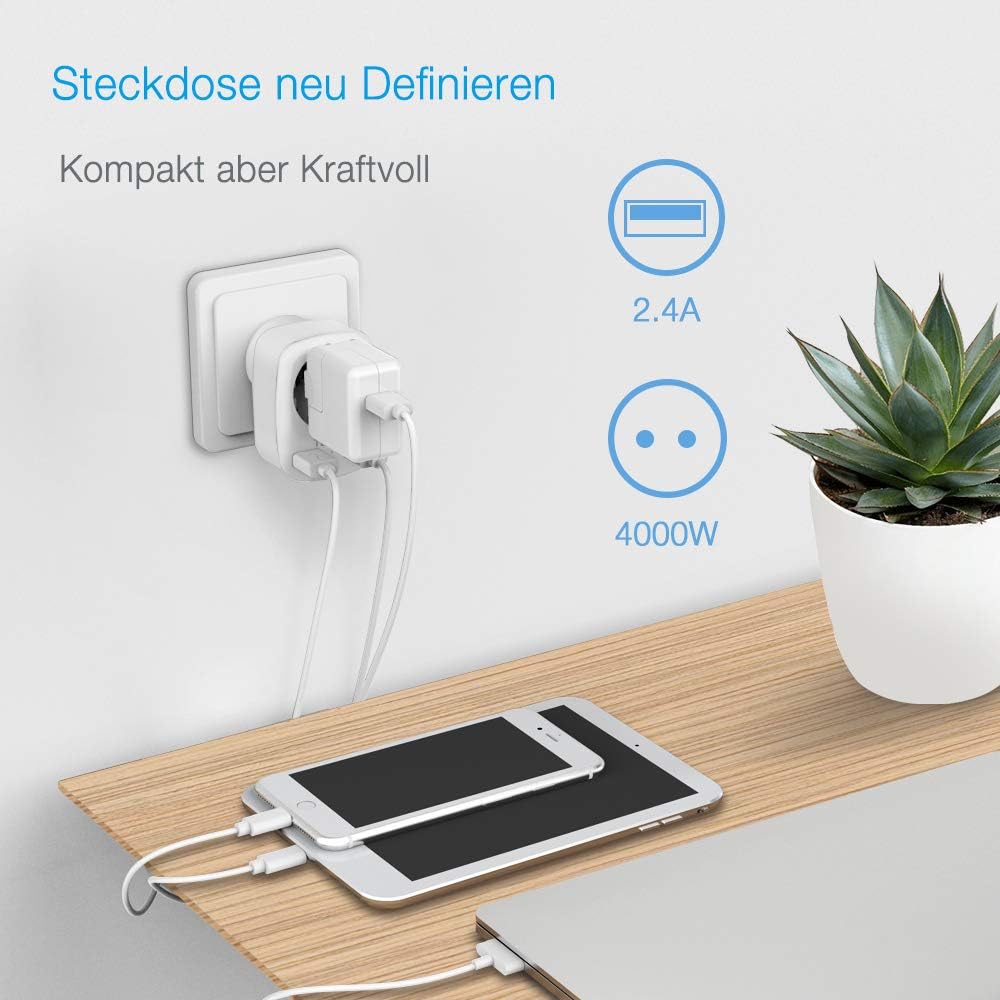 TESSAN USB Steckdose, 3600W Mehrfachstecker mit USB