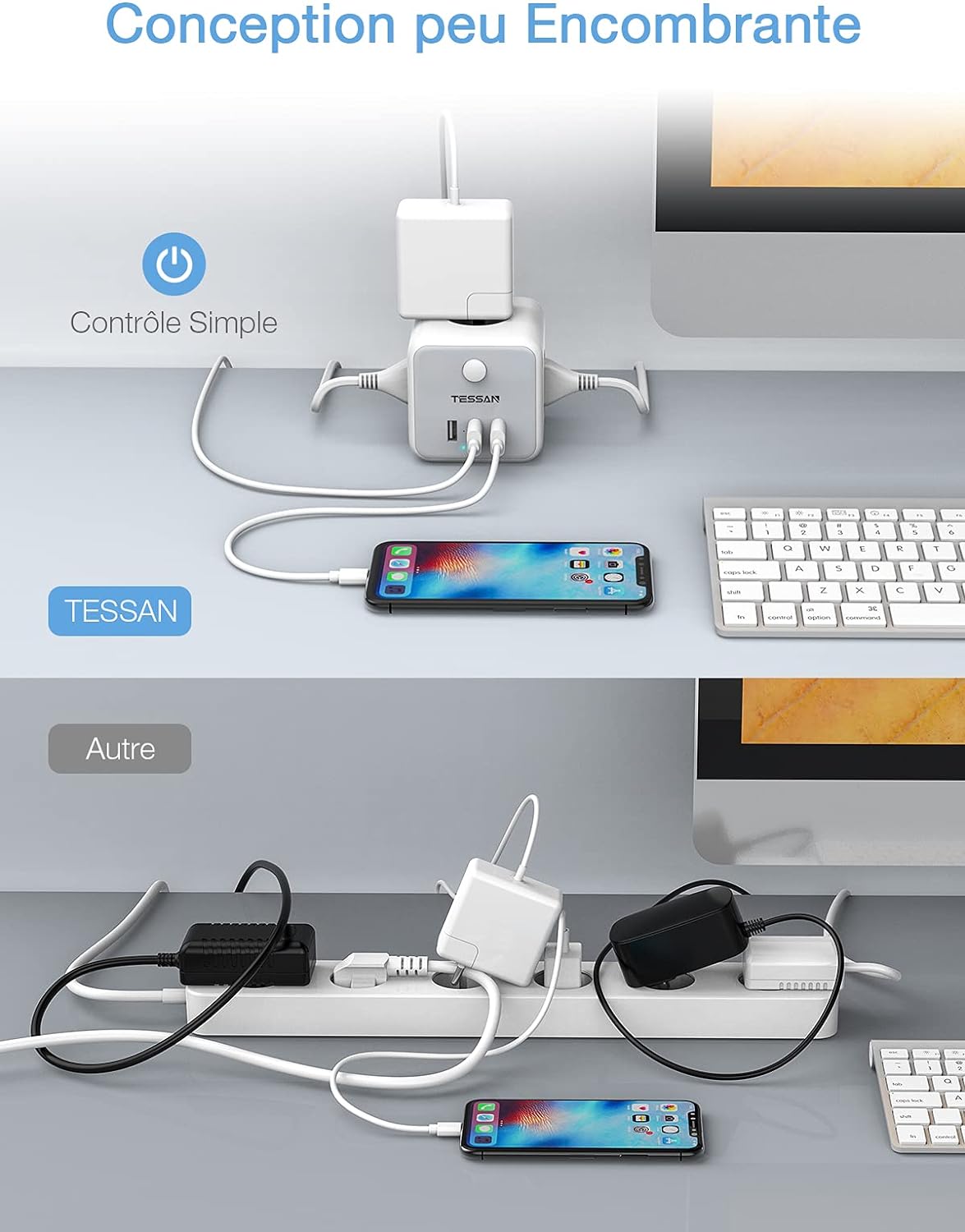 TESSAN 3Fach Steckdosenleiste Cube Steckdose mit USB Würfel,1.5M