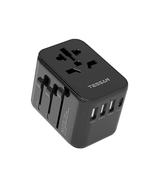 Universal Reisestecker mit 3USB, 1USB C und 1AC Steckdose