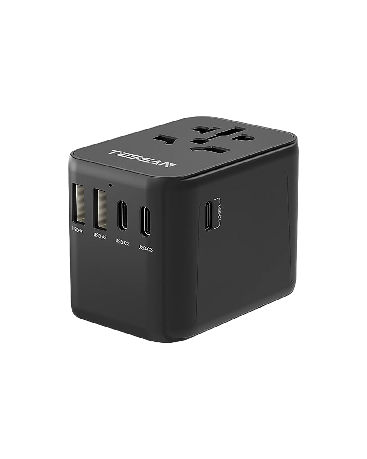 TESSAN Reiseadapter Weltweit mit 2 USB und 3 USB C,Schwarzer