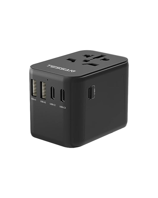 TESSAN Reiseadapter Weltweit mit 2 USB und 3 USB C,Schwarzer