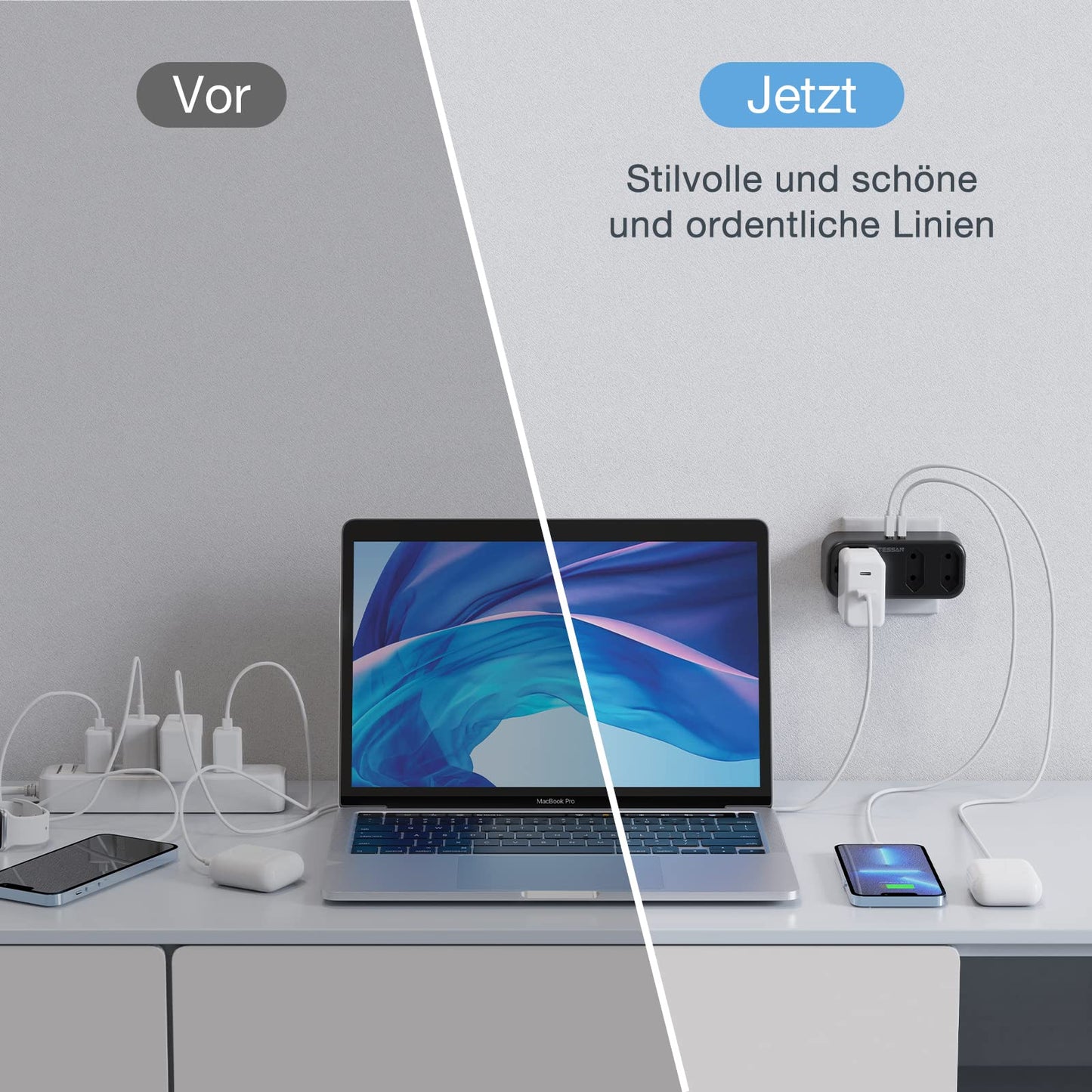 TESSAN 5 in 1Stromadapter Adapter USA Amerika Deutschland Stecker mit 2 USB(2.4A)