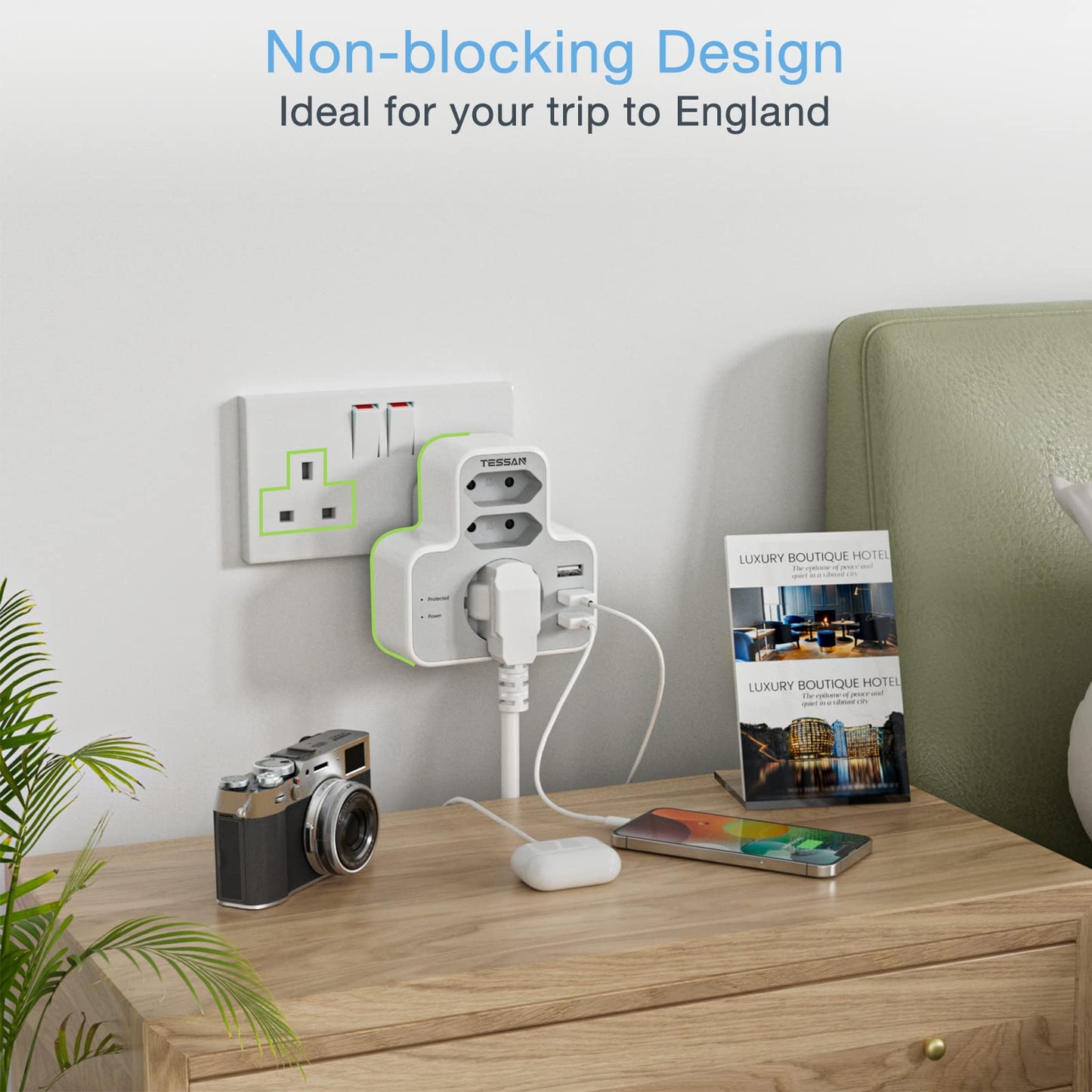 TESSAN England Steckdosenadapter UK Adapter auf EU Adapter mit 3 USB,Typ G