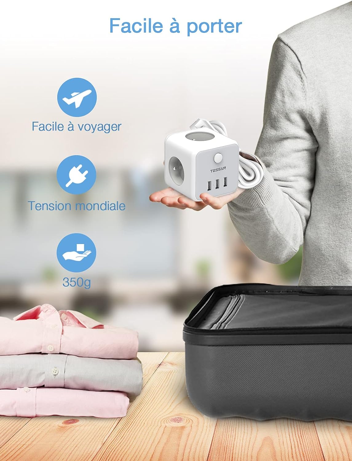 TESSAN 3Fach Steckdosenleiste Cube Steckdose mit USB Würfel,1.5M