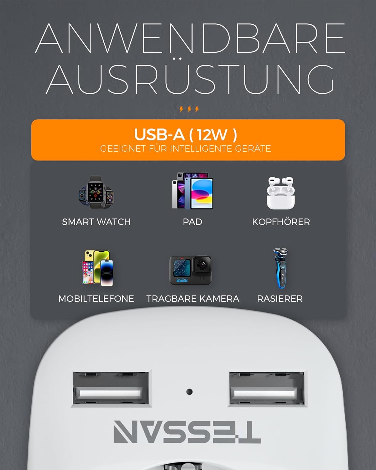 TESSAN Reiseadapter USA Adapter Amerika Deutschland Stecker mit 2 USB 2.4A