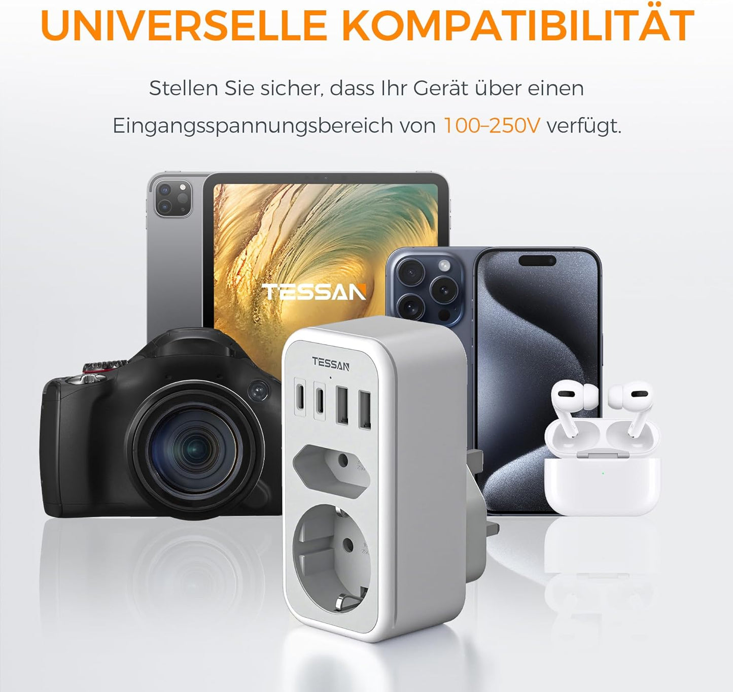 TESSAN 6 in 1 Reiseadapter UK mit 2 USB C und 2 USB A,Typ G