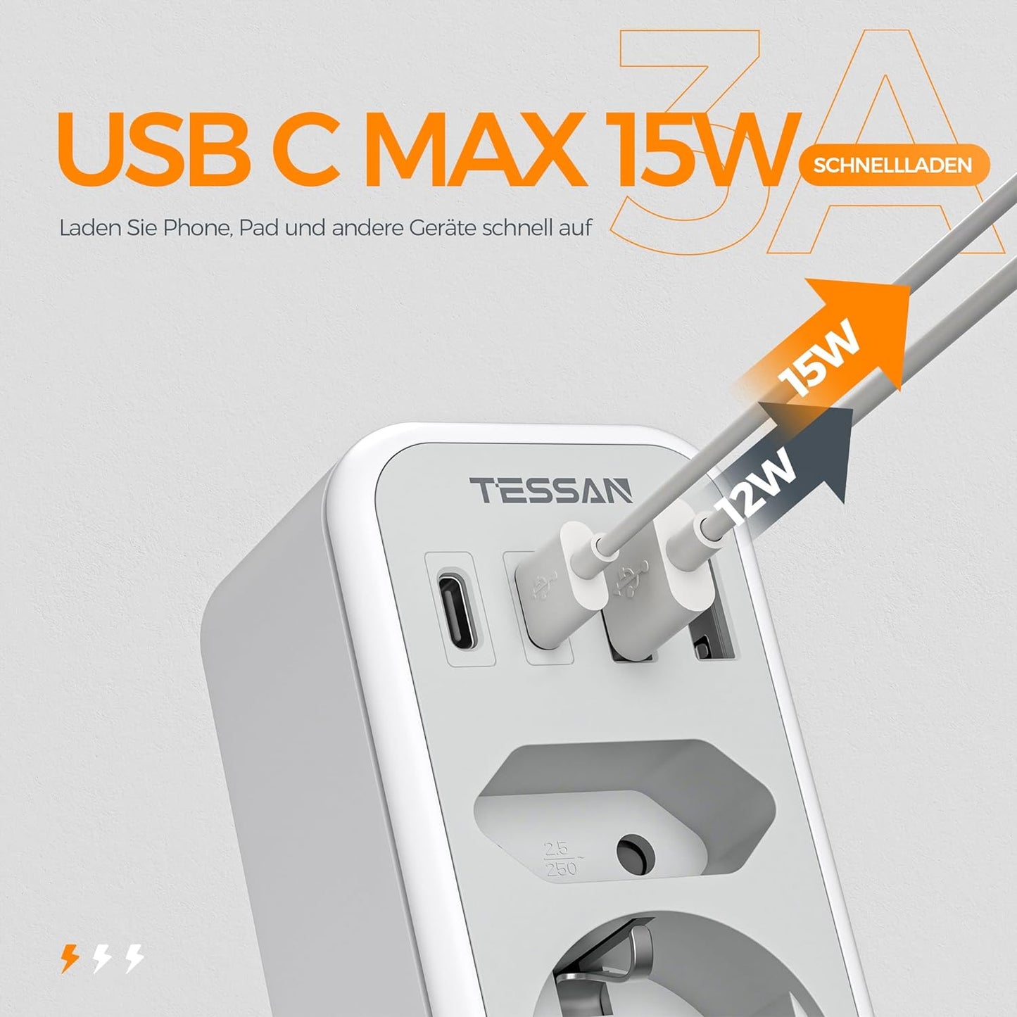 TESSAN 6 in 1 Reiseadapter UK mit 2 USB C und 2 USB A,Typ G