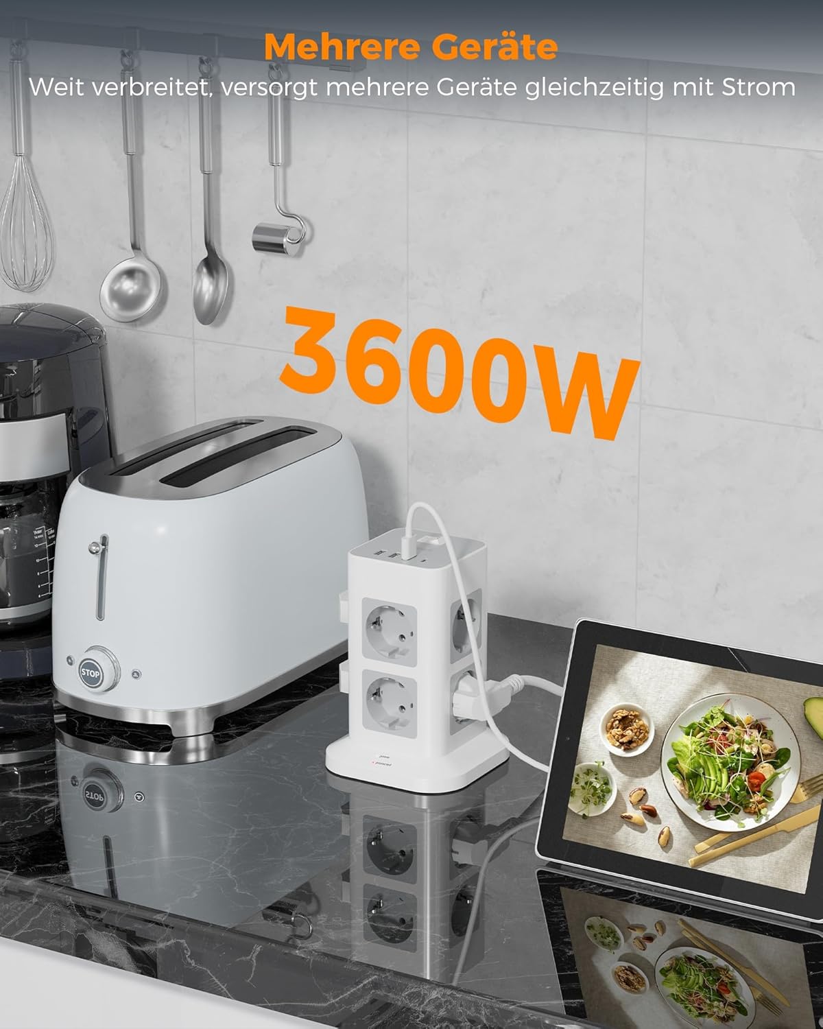 TESSAN 8-Fach Steckdosenturm mit USB-C TPS05