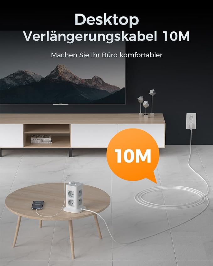 TESSAN 8 Fach Steckdosenleiste USB C Mehrfachstecker,mit 2M Verlängerungskabel