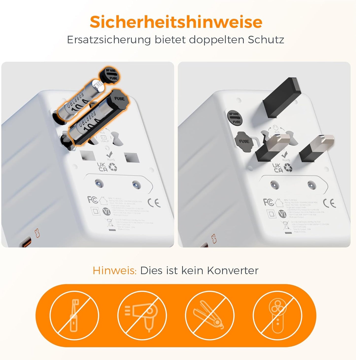 TESSAN 35W Reiseadapter Weltweit mit USB C, Schnellladung USB C Adapter