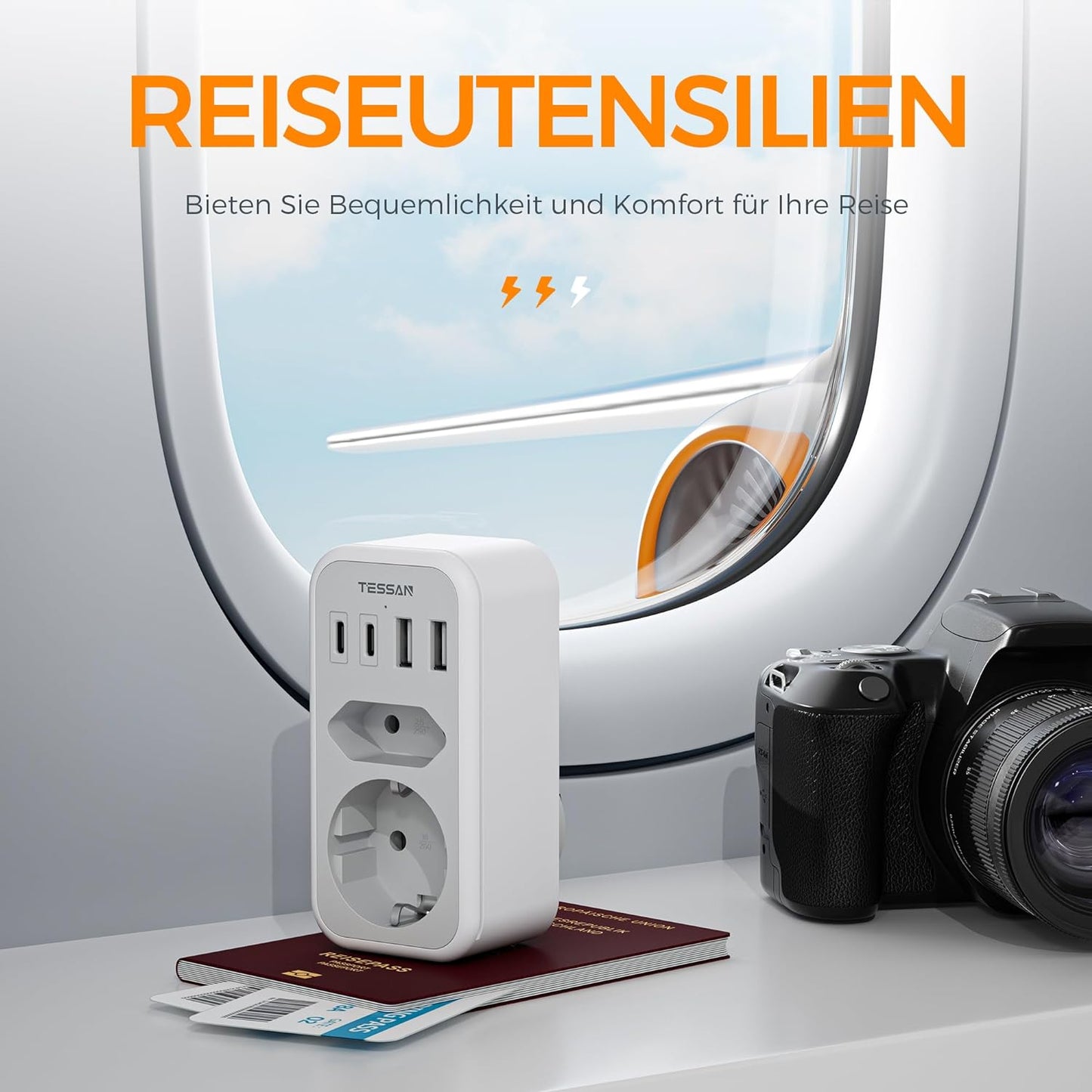 TESSAN 6 in 1 Reiseadapter USA mit 2 USB C und 2 USB A,Stromadapter Typ B