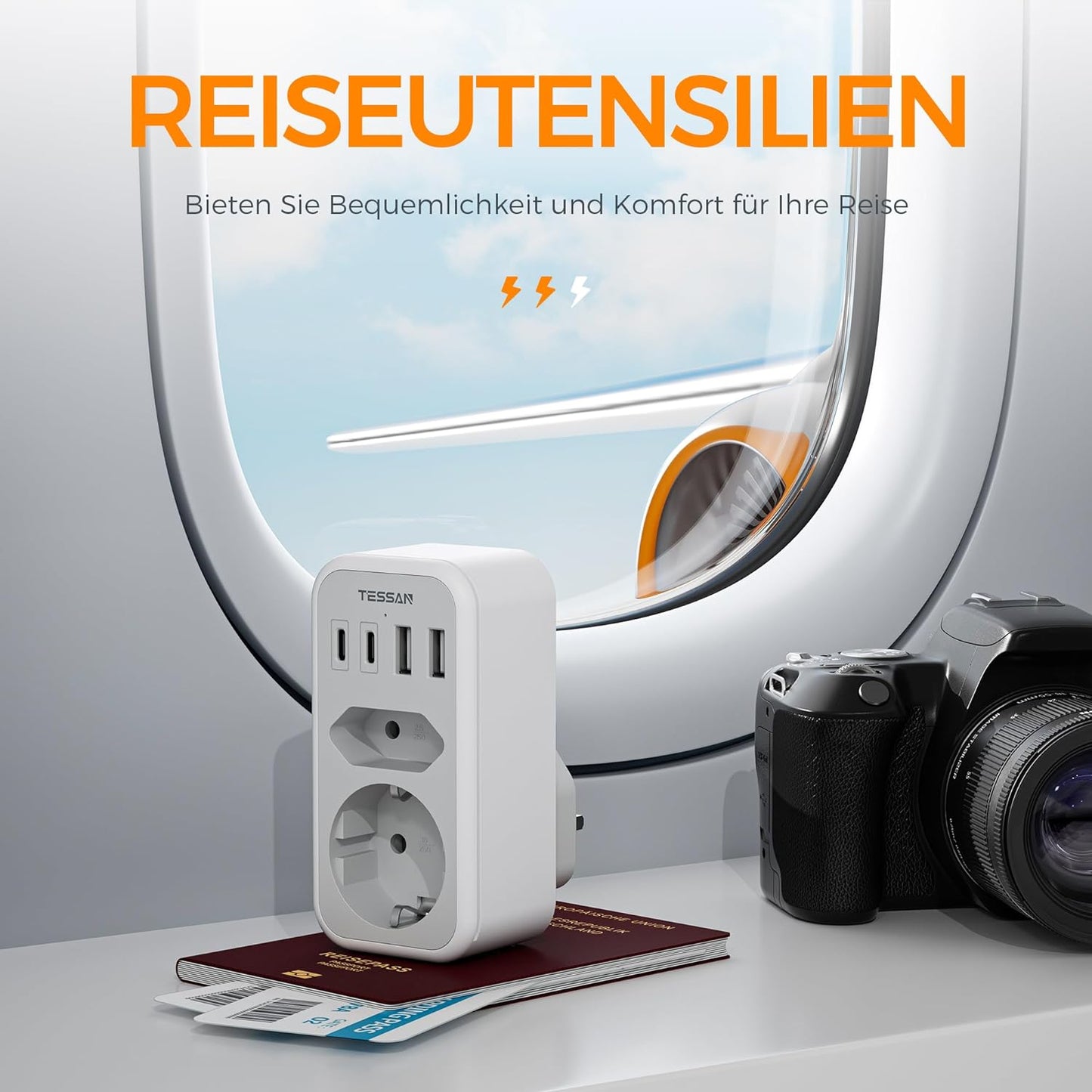 TESSAN 6 in 1 Reiseadapter UK mit 2 USB C und 2 USB A,Typ G