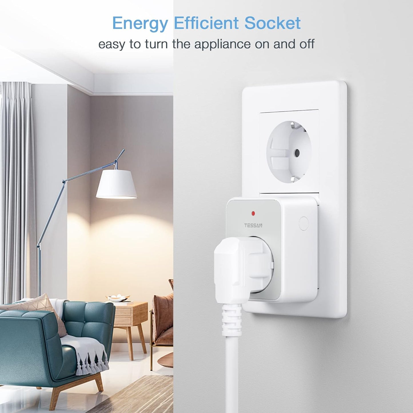TESSAN Funksteckdose mit Fernbedienung, Steckdose mit 30,5M Reichweite, 3600W innen
