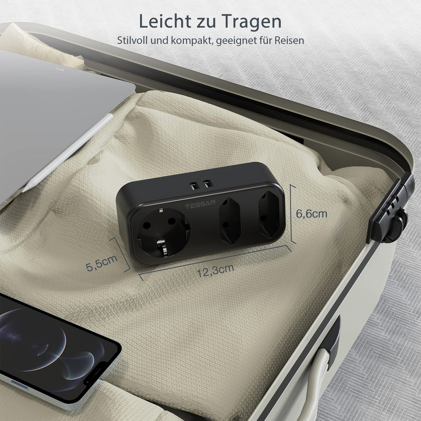 TESSAN 5 in 1Stromadapter Adapter USA Amerika Deutschland Stecker mit 2 USB(2.4A)