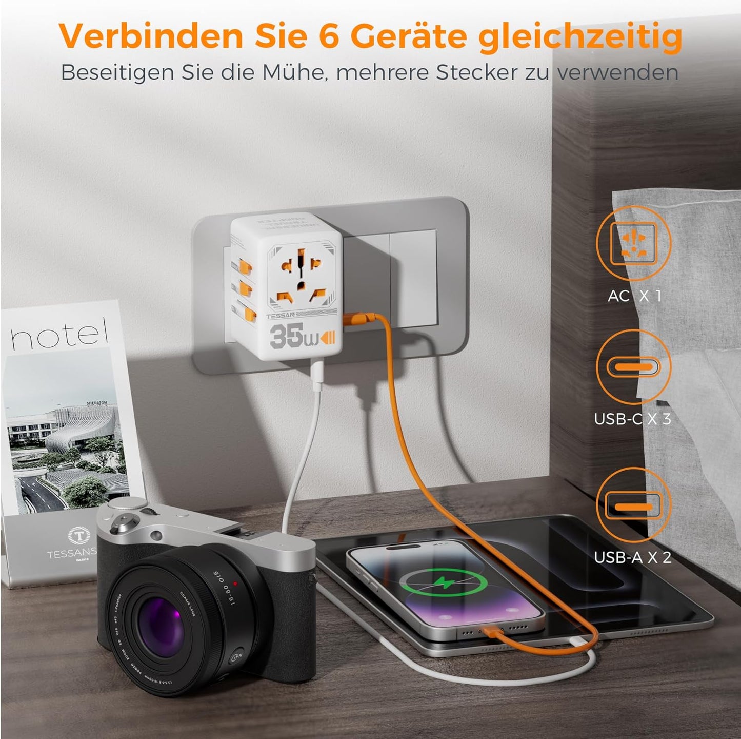TESSAN 35W Reiseadapter Weltweit mit USB C, Schnellladung USB C Adapter