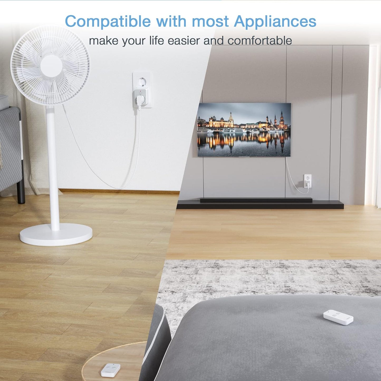 TESSAN Funksteckdose mit Fernbedienung, Steckdose mit 30,5M Reichweite, 3600W innen