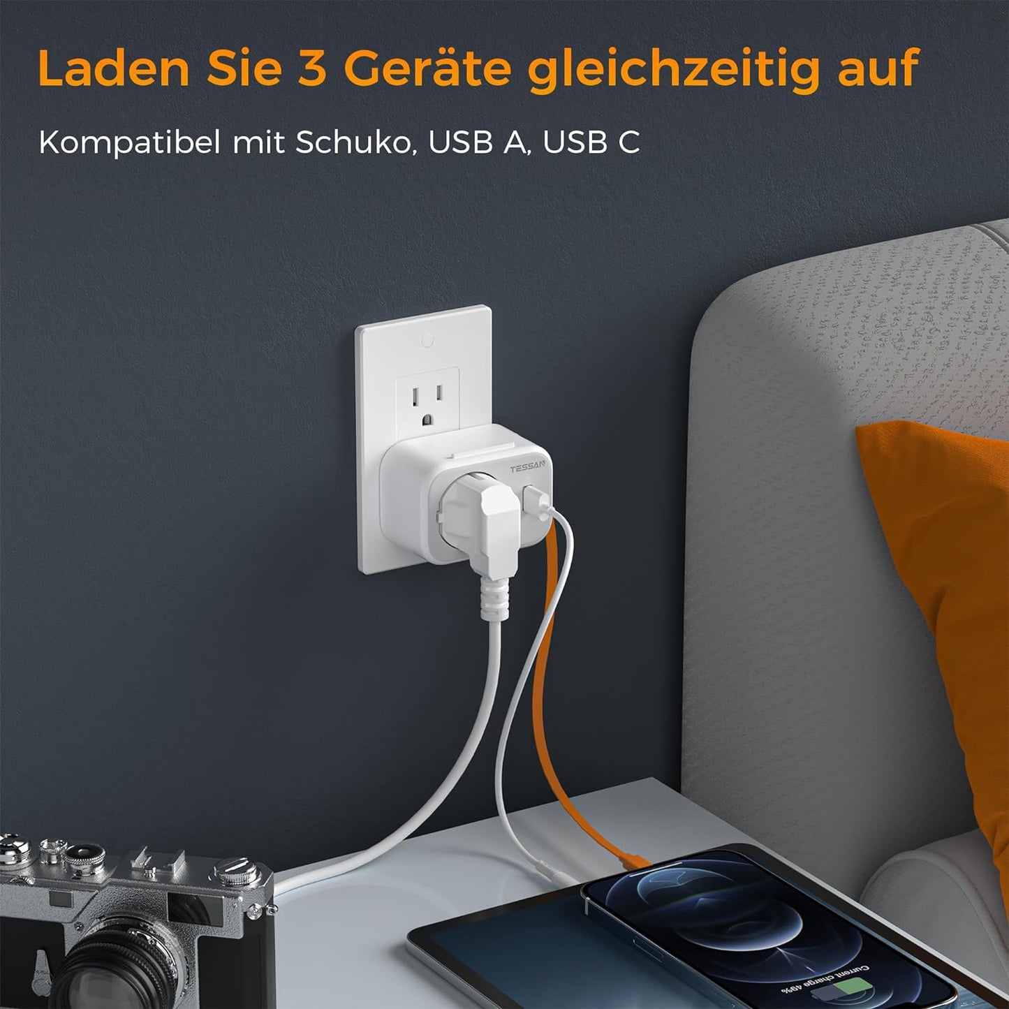TESSAN  3 in 1 Reiseadapter USA mit 15 cm USB C Kabel,Typ B Reiseadapter