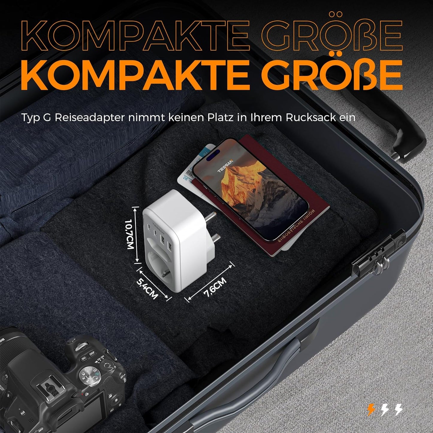 TESSAN 6 in 1 Reiseadapter UK mit 2 USB C und 2 USB A,Typ G