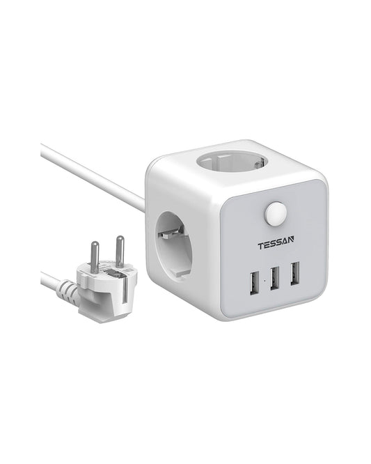 TESSAN Mehrfachsteckdose mit USB Würfel Verlängerungskabel 1,5m,Gray