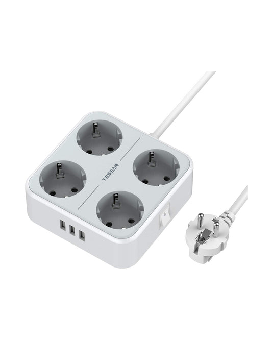 TESSAN 4fach Steckdosenleiste mit USB, Mehrfachstecker Verlängerungskabel 2m Weiß