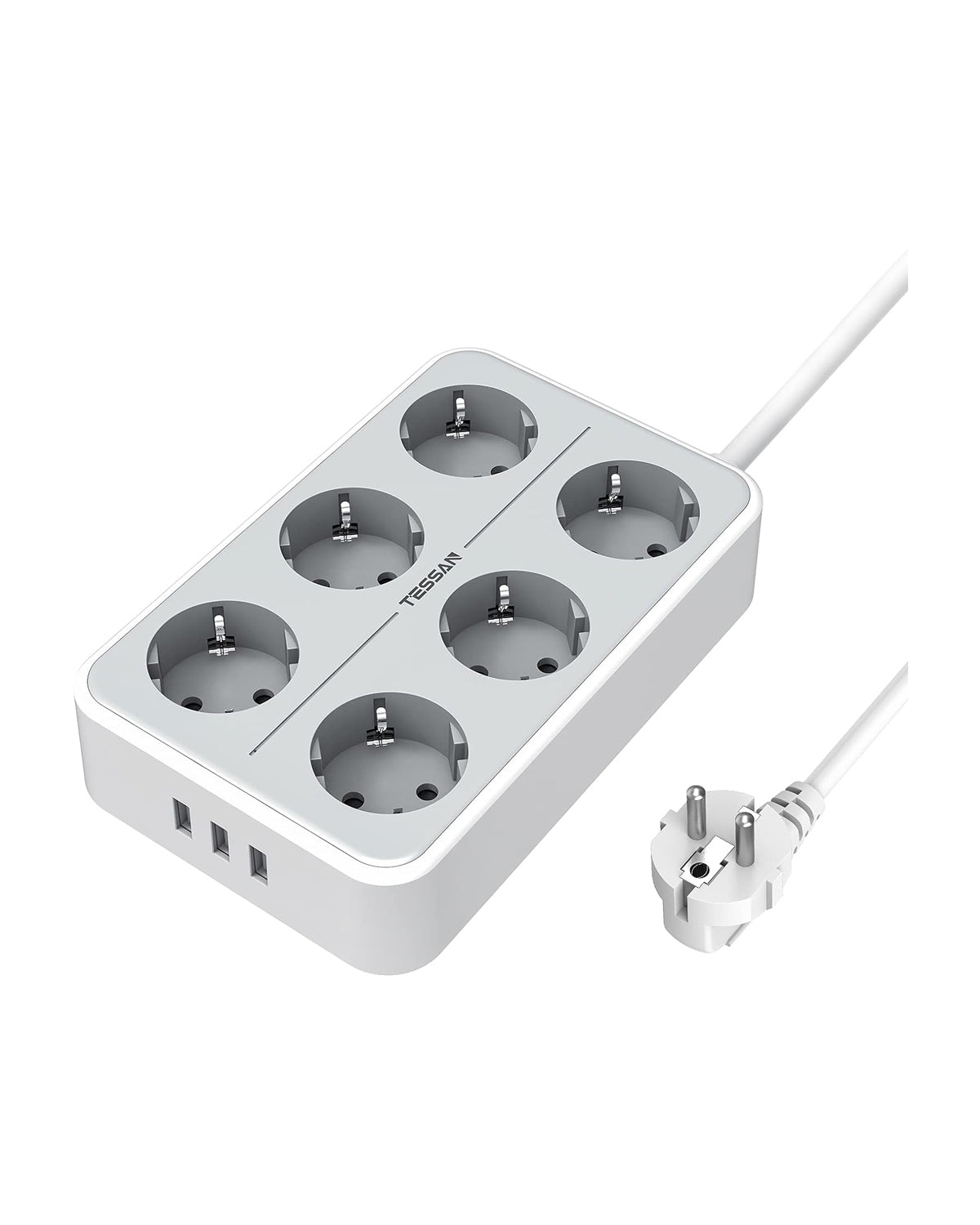 TESSAN 6-way multiple socket outlet, 9 in 1 power strip extension cable, 2m