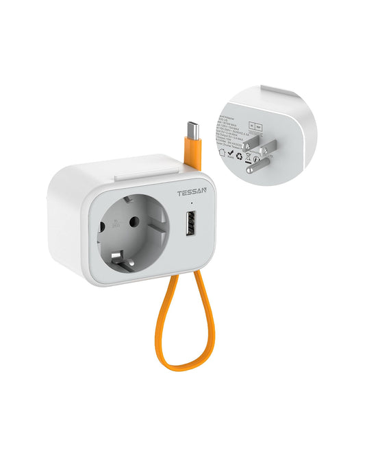 TESSAN  3 in 1 Reiseadapter USA mit 15 cm USB C Kabel,Typ B Reiseadapter