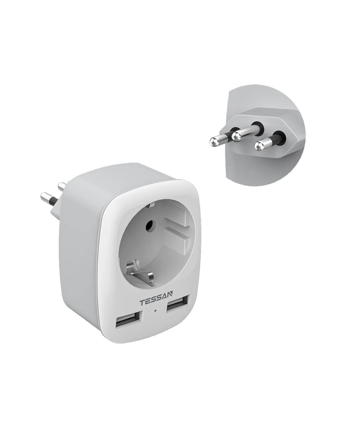 TESSAN Reiseadapter Brasilien mit 2 USB,Typ N Reiseadapter für südafrika,2500W