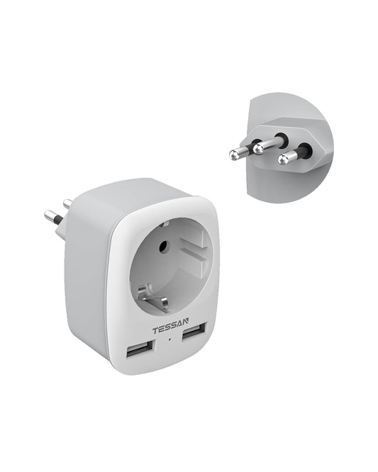 TESSAN Reiseadapter Brasilien mit 2 USB,Typ N Reiseadapter für südafrika,2500W