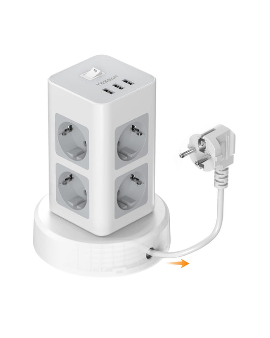 TESSAN 8 Fach Steckdosenleiste,Steckdosenturm Verteilersteckdose,mit 2M Extension Cord