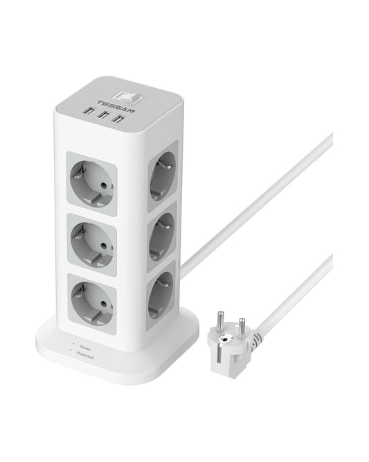 TESSAN 12 Fach Mehrfachsteckdose mit 3 USB, Mehrfachstecker Verlängerungskabel 2M