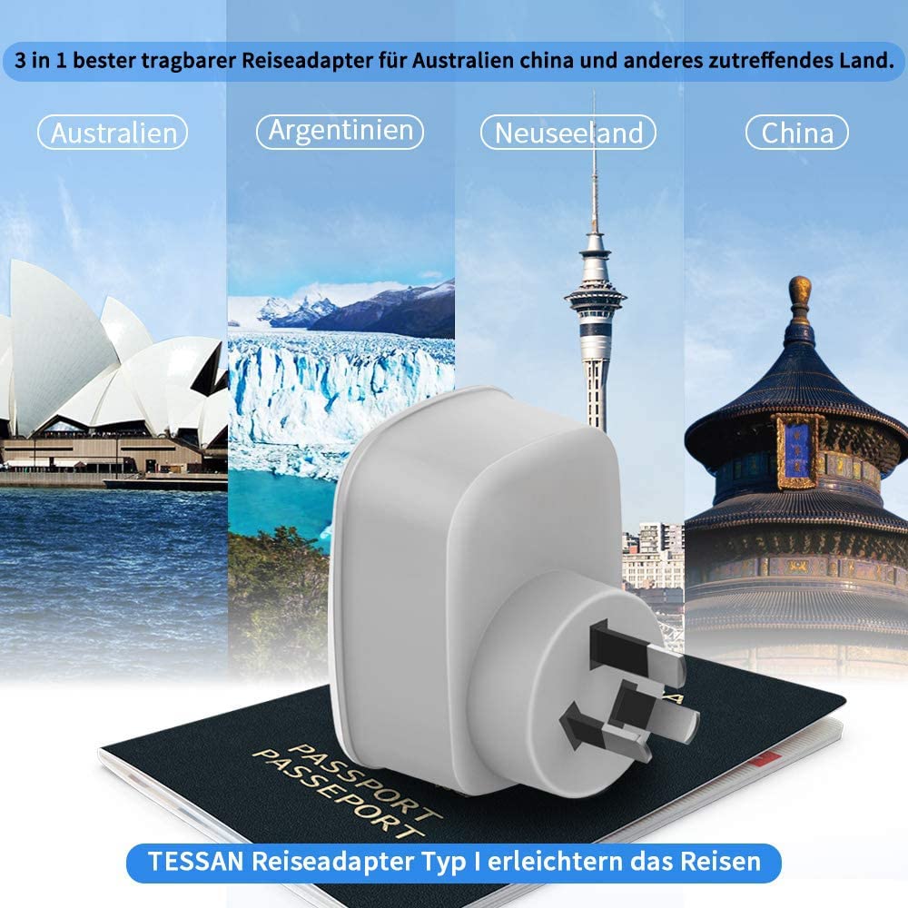 TESSAN Adapter Australien Reisestecker mit 2 USB, Typ I Adapter,2 Pack