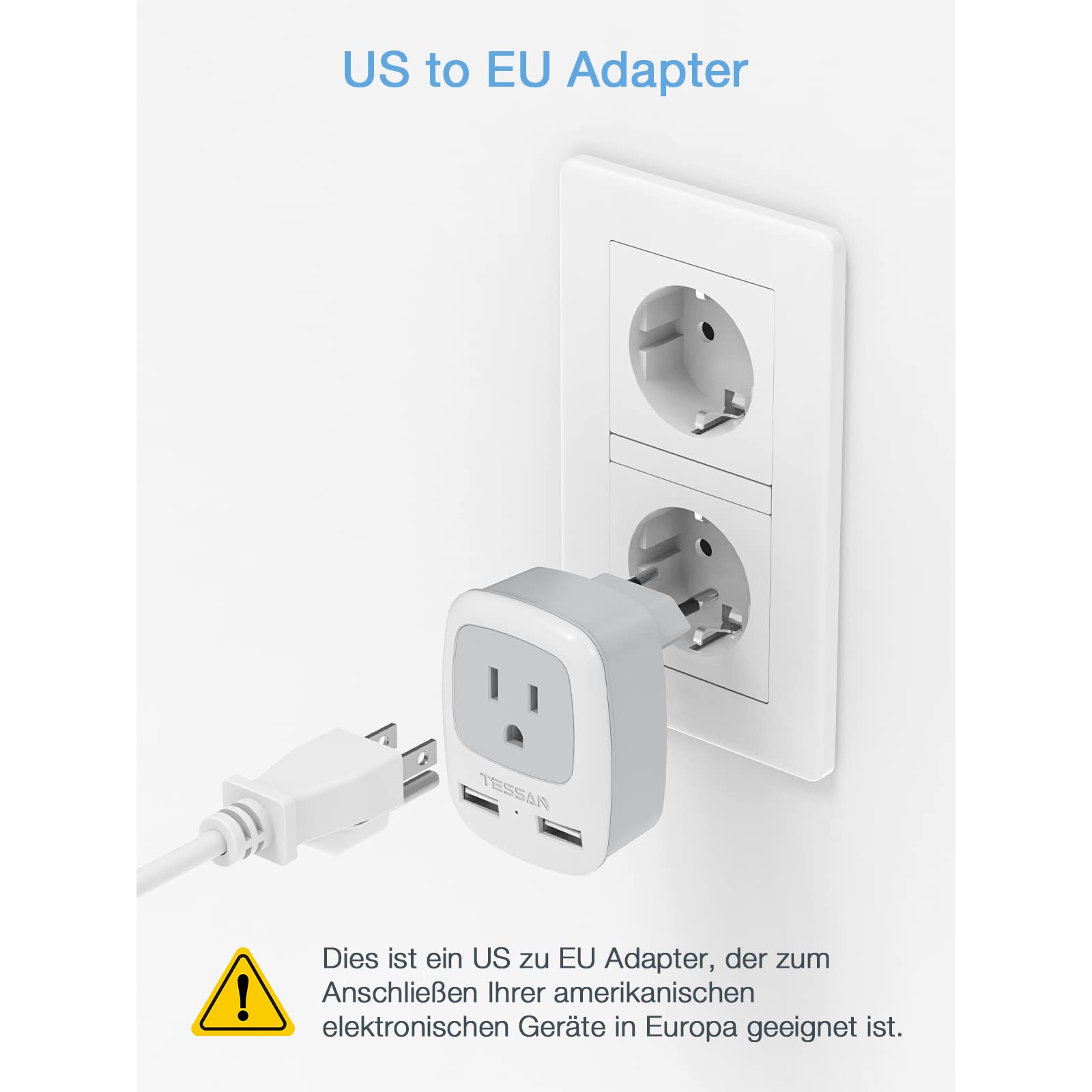 TESSAN US to EU Adapter US auf EU Reiseadapter mit 2 USB(2.4A)