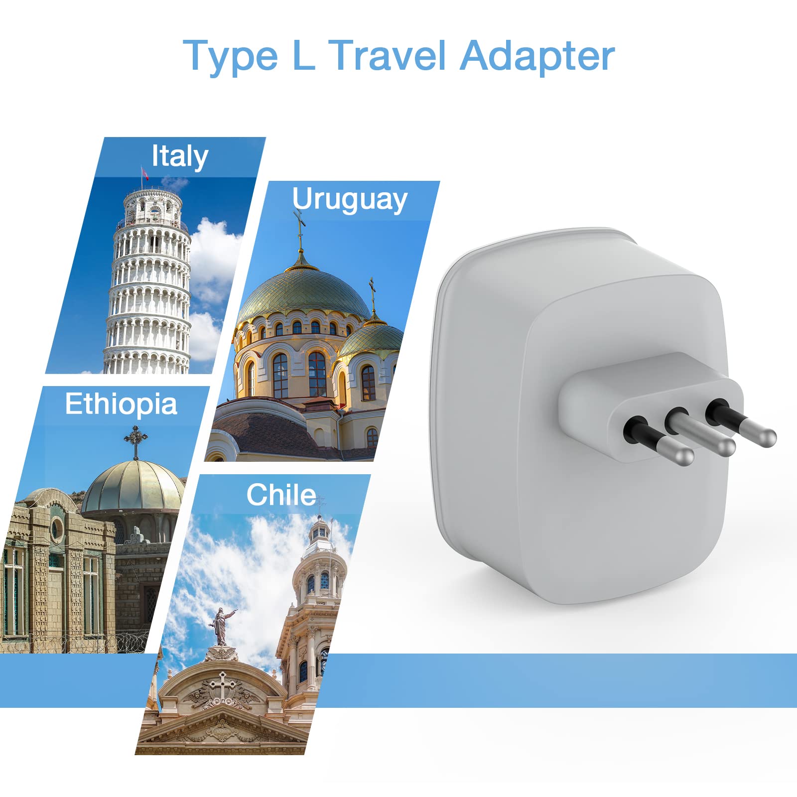 TESSAN Adapter Italien mit 2 USB 2,4A,Steckdosenadapter Italien Typ L