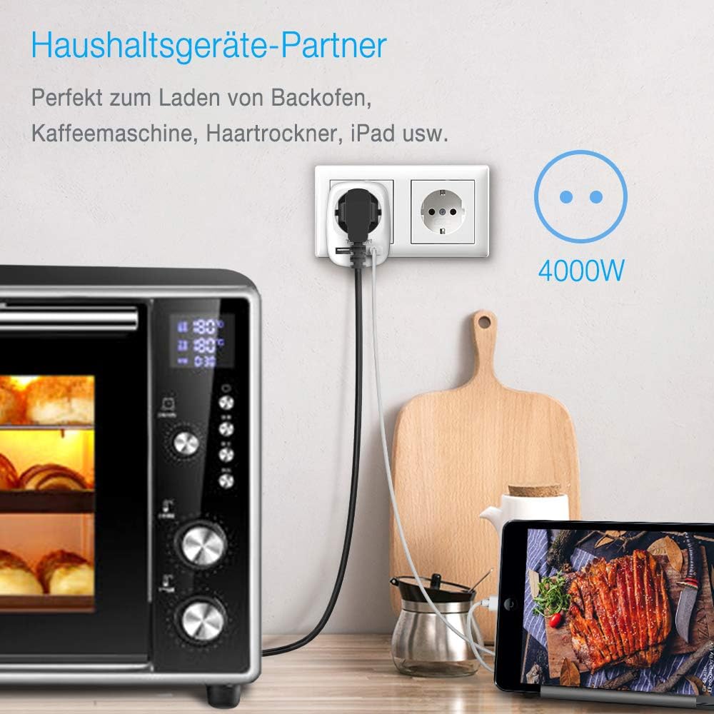 TESSAN USB Steckdose, 3600W Mehrfachstecker mit USB