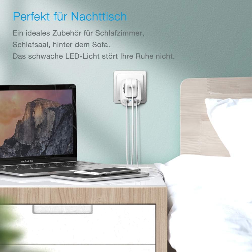 TESSAN USB Steckdose, 3600W Mehrfachstecker mit USB