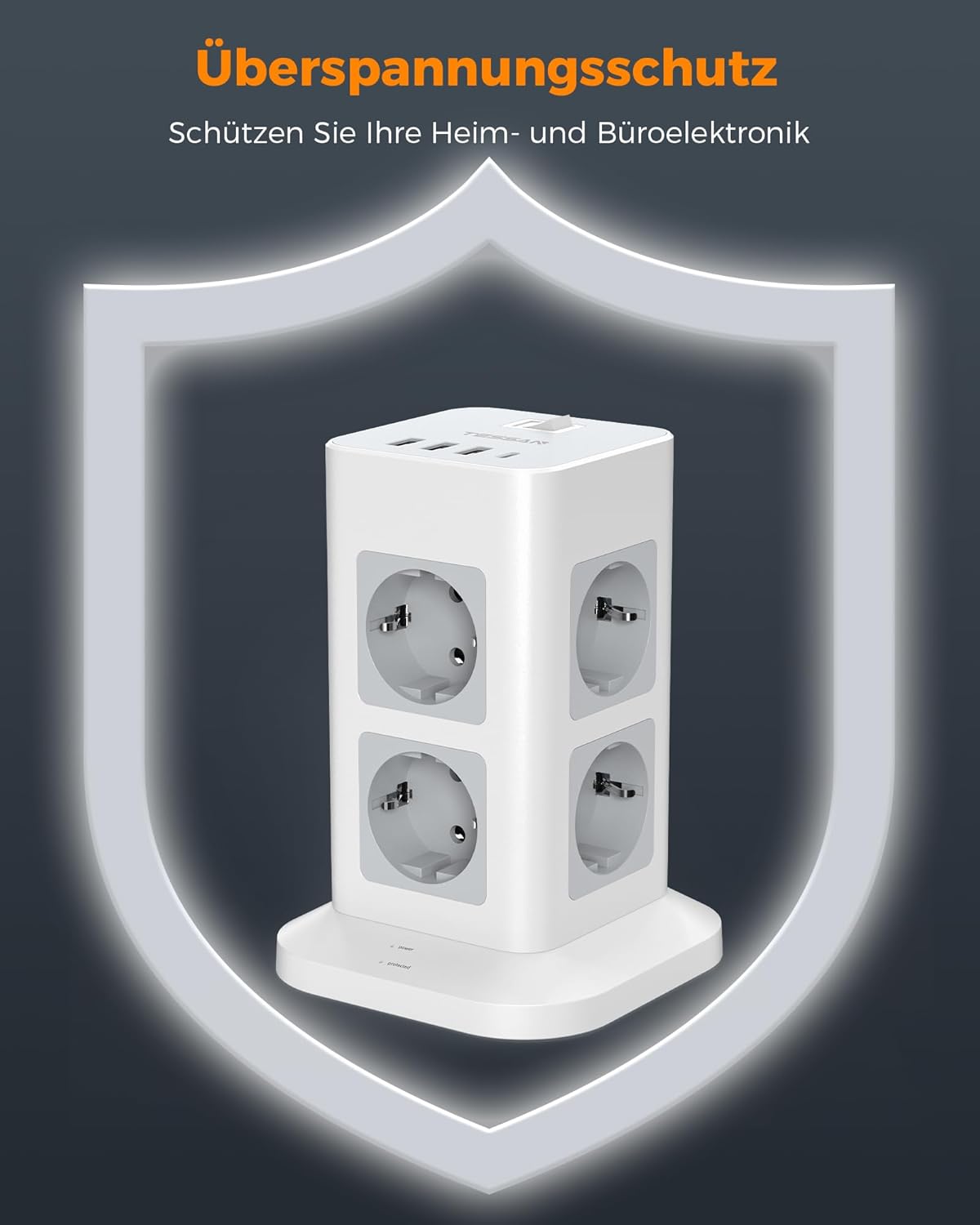 TESSAN 8-Fach Steckdosenturm mit USB-C TPS05